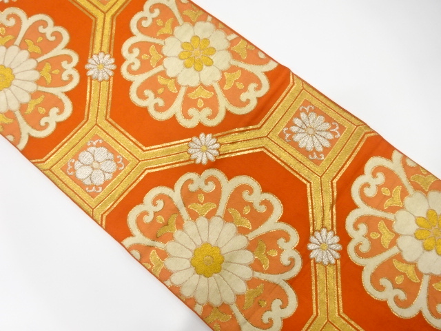 JAPANESE KIMONO / ANTIQUE FUKURO OBI / SILK / WOVEN FLORAL SHOKKOMON